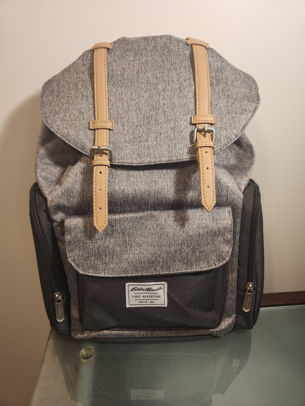 Eddie Bauer First Adventure Places & Spaces Black & Gray Backpack Diaper Bag